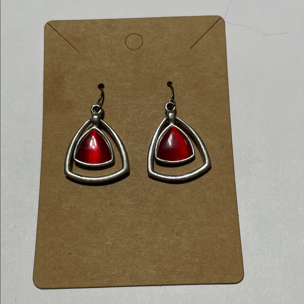 Red Triangle Drop Earrings